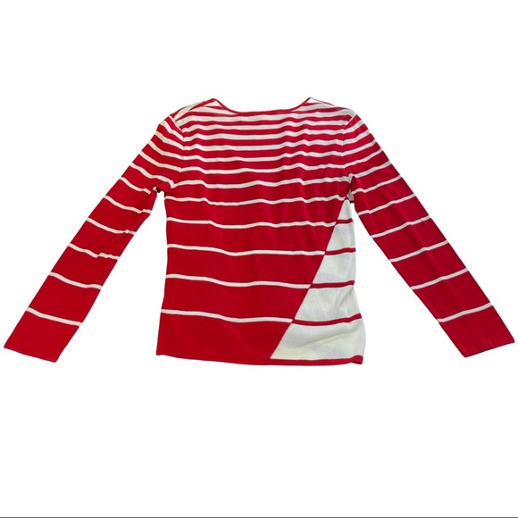 Escada Red & White Striped Sweater Twin Set Sz 36 - Picture 2 of 11